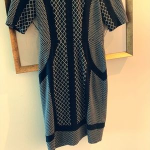 BCBG black and White knit fitted dress